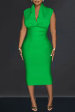 Red Casual Solid Patchwork V Neck Sleeveless Dress Dresses