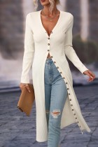 White Casual Print Solid Patchwork V Neck Outerwear