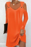 Light Orange Casual Solid Hollowed Out V Neck Long Sleeve Dresses