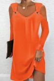 Yellow Casual Solid Hollowed Out V Neck Long Sleeve Dresses