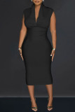 Red Casual Solid Patchwork V Neck Sleeveless Dress Dresses
