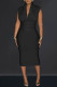 Black Casual Solid Patchwork V Neck Sleeveless Dress Dresses