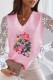 Pink Casual Print Patchwork V Neck Tops