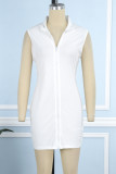White Casual Print Solid Patchwork Zipper Collar Sleeveless Dress Dresses
