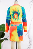 Multicolor Street Print Patchwork Letter Zipper Collar One Step Skirt Dresses