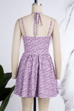 Purple Sexy Casual Print Backless Spaghetti Strap Sling Dress Dresses
