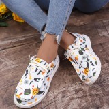 Blue Black Casual Patchwork Printing Round Comfortable Shoes