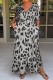 Silver Casual Print Leopard Patchwork V Neck Long Dress Dresses
