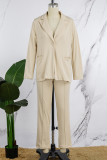 White Casual Solid Cardigan Pants Turn-back Collar Long Sleeve Two Pieces