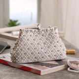 Cream White Casual Daily Patchwork Chains Pearl Bags