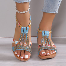 Sky Blue Casual Patchwork Rhinestone Fish Mouth Out Door Wedges Shoes (Heel Height 1.57in)