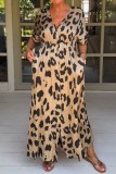 Leopard Print Casual Print Leopard Patchwork V Neck Long Dress Dresses