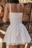 White Sexy Casual Solid Backless Square Collar Sling Dress Dresses