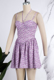 Purple Sexy Casual Print Backless Spaghetti Strap Sling Dress Dresses