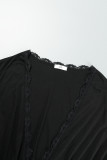 Black Living Solid Patchwork V Neck Plus Size Sleepwear