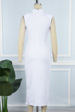 Red Casual Solid Patchwork V Neck Sleeveless Dress Dresses