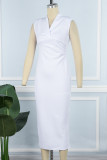Red Casual Solid Patchwork V Neck Sleeveless Dress Dresses
