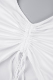 White Casual Solid Basic V Neck Skinny Jumpsuits