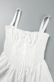 White Sexy Casual Solid Backless Square Collar Sling Dress Dresses