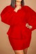 Red Casual Solid Patchwork Slit V Neck Long Sleeve Two Pieces