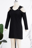 Yellow Casual Solid Hollowed Out V Neck Long Sleeve Dresses