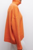 Tangerine Red Casual Solid Basic Turtleneck Tops