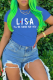 Royal Blue Daily Party Print Letter O Neck T-Shirts