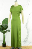 Rose Red Elegant Solid Patchwork O Neck Short Sleeve Dress