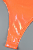 Blue Sexy Solid Patchwork Reflective Oblique Collar Skinny Bodysuits