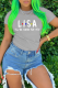 Light Gray Daily Party Print Letter O Neck T-Shirts