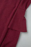 Red Elegant Solid Hollowed Out Patchwork Flounce O Neck Beach Dress Dresses