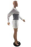 Red Casual Striped Patchwork Contrast Hooded Collar Long Sleeve Dresses