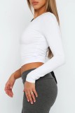 White Casual Solid Backless Asymmetrical Oblique Collar Tops