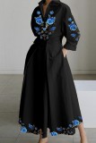 Yellow Casual Print Patchwork V Neck Long Sleeve Dresses
