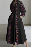 White Casual Print Patchwork V Neck Long Sleeve Dresses