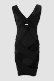 Black Sexy Solid Hollowed Out V Neck Sleeveless Dress Dresses