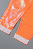 Blue Sexy Solid Patchwork Reflective Oblique Collar Skinny Bodysuits