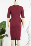 Red Elegant Solid Hollowed Out Patchwork Flounce O Neck Beach Dress Dresses