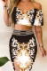 Black Sexy Casual Print Backless Off the Shoulder Short Sleeve Two Pieces