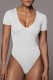 White Casual Solid Basic V Neck Skinny Romper