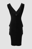 Black Sexy Solid Hollowed Out V Neck Sleeveless Dress Dresses