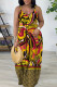 Earth Yellow Sexy Casual Print Backless Spaghetti Strap Long Dress Dresses