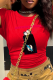 Red Daily Print Patchwork O Neck T-Shirts