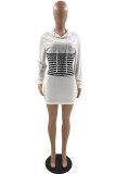 Red Casual Striped Patchwork Contrast Hooded Collar Long Sleeve Dresses