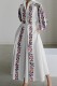 White Casual Print Patchwork V Neck Long Sleeve Dresses