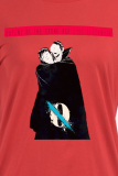 Red Daily Print Patchwork O Neck T-Shirts