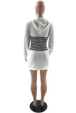 Red Casual Striped Patchwork Contrast Hooded Collar Long Sleeve Dresses