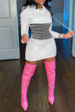 Red Casual Striped Patchwork Contrast Hooded Collar Long Sleeve Dresses
