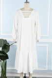 White Elegant Solid Hollowed Out Patchwork O Neck Ball Gown Dresses