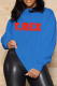 Royal Blue Street Vintage Print Patchwork Letter O Neck Tops